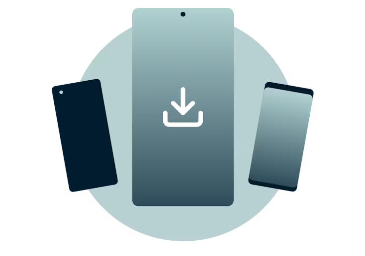 Fa&ccedil;a o download do aplicativo ExpressVPN para Android. Dispositivos Android com um sinal de download.