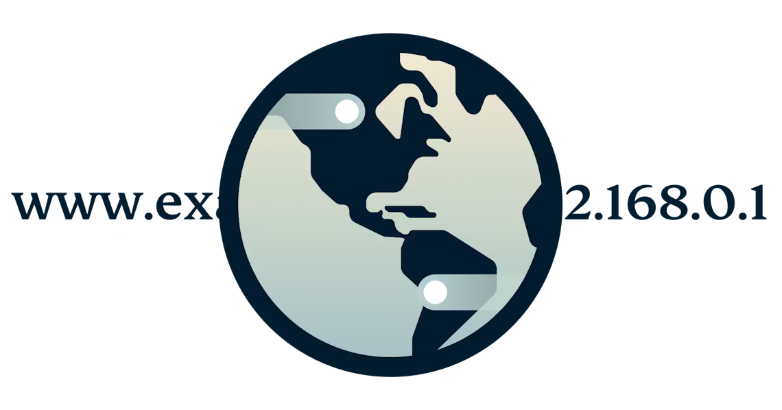 Logotipo DNS circular mostrando um URL traduzido para um endereço IP