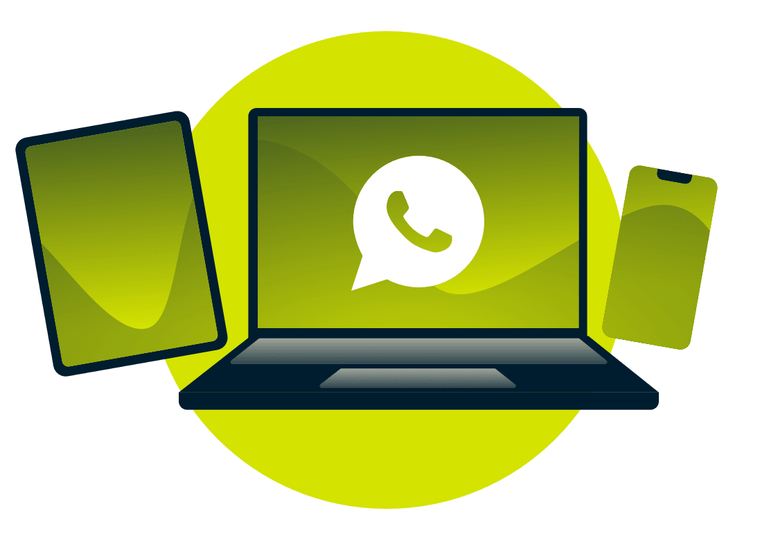 Laptop, tablet i telefon z logo WhatsApp.